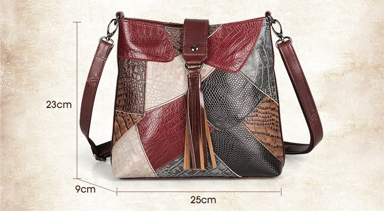 Fringed Soft Cowhide Leather Bucket Messenger Bag