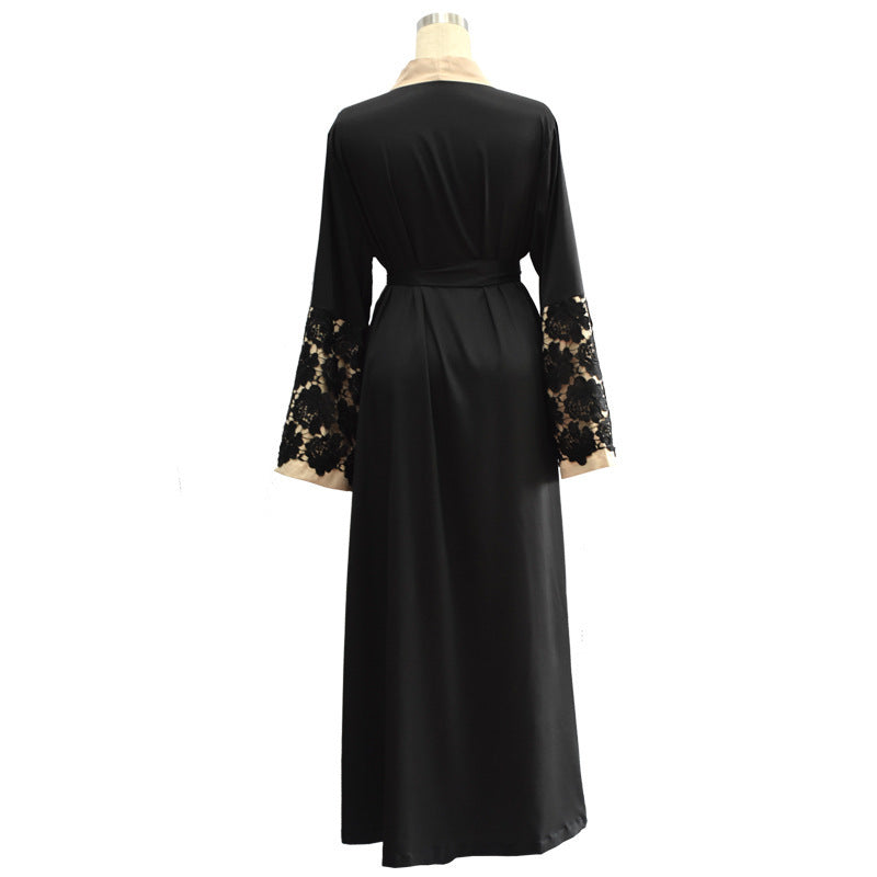 Robe gilet ample à manches longues et lacets pour femme du Moyen-Orient