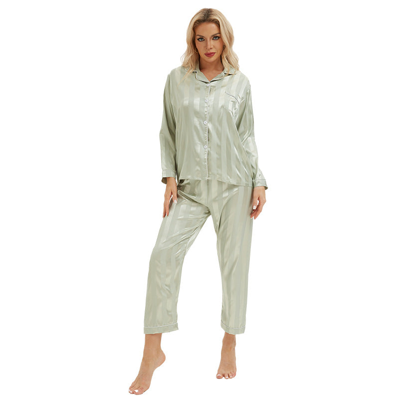 Pyjama grande taille en soie artificielle à rayures audacieuses, manches longues, style européen et américain