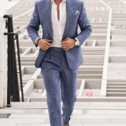 Ensemble costume deux pièces pour homme, coupe ajustée, couleur unie, un bouton