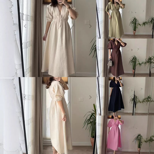 Women's Sweet V-neck Puff Sleeve Short Sleeve Dress