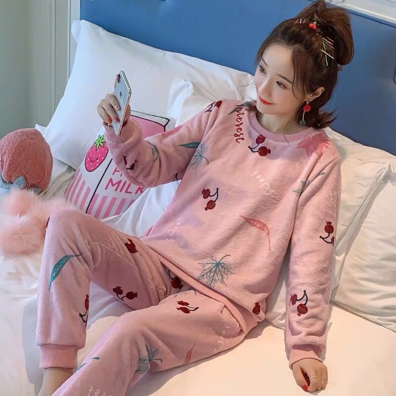 Coral Fleece Thickened Padded Winter Pajamas for Women