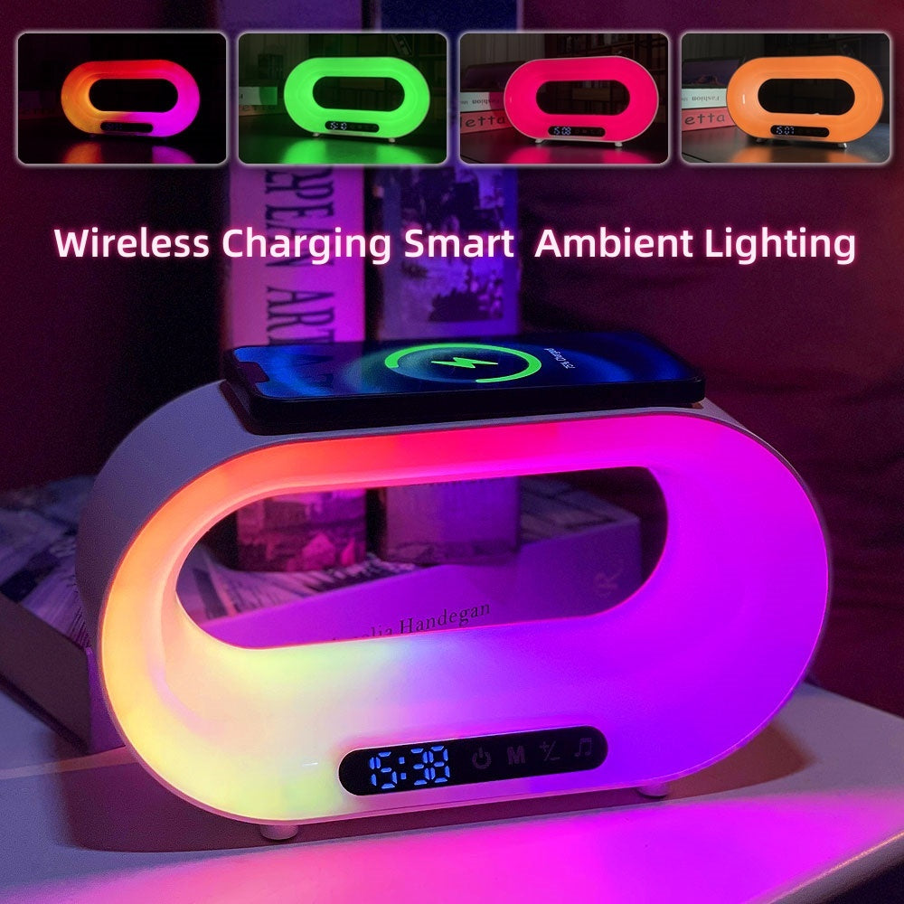 3-in-1 LED Night Light Desk Lamp with APP Control, RGB Atmosphere, Wireless Fast Charger & Alarm Clock