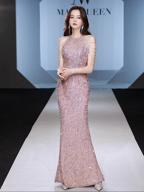 High-End Apricot Lace Ladies Host Dress