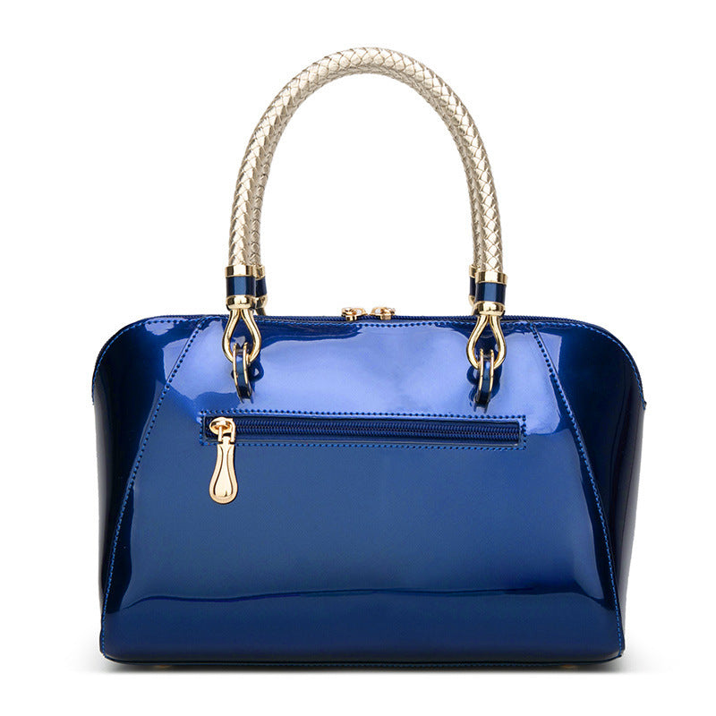 Blue Patent Leather Medium Shiny One-Shoulder Handbag