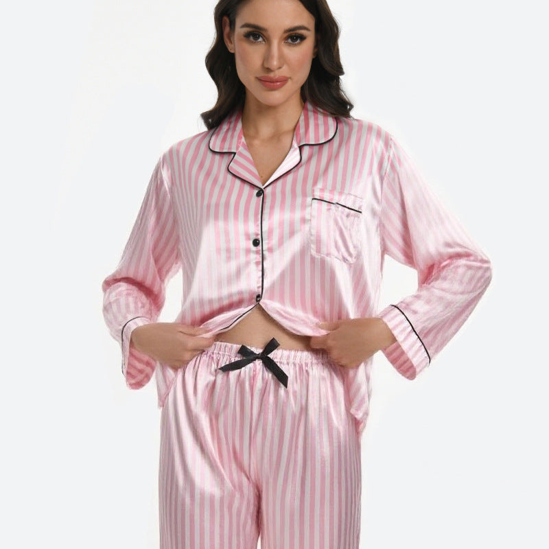 Leopard Print Ice Silk Pajamas with Faux Silk, Long Sleeve, Multiple Sizes