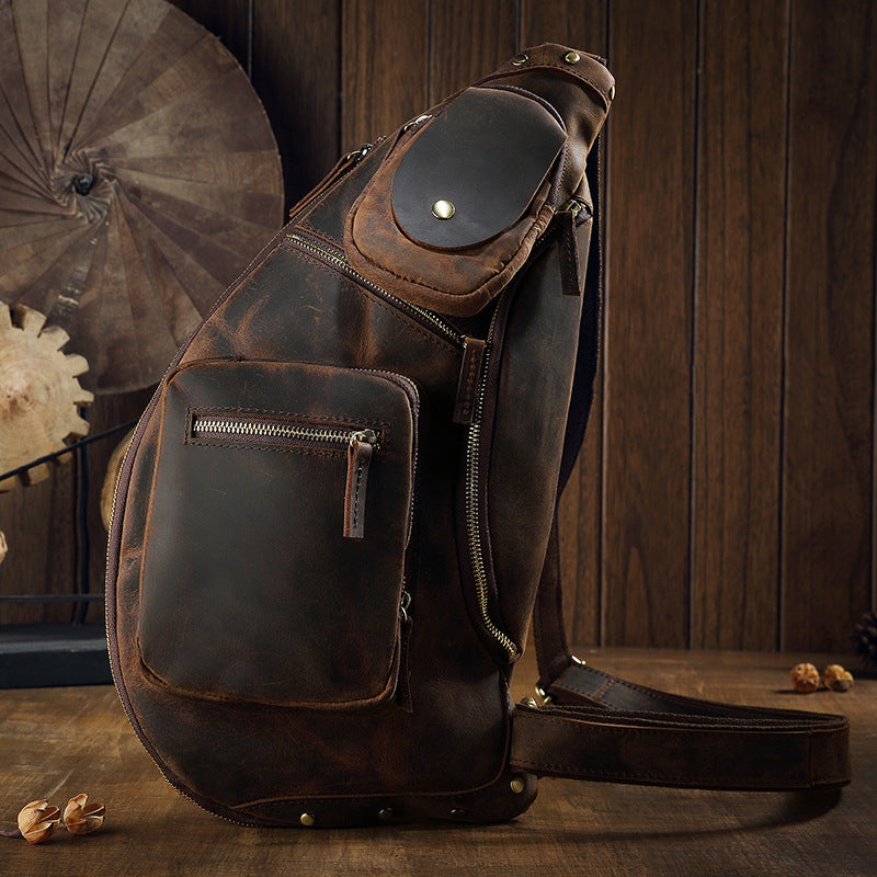 Multifunctional Men's Crazy Horse Leather Croissant Bag