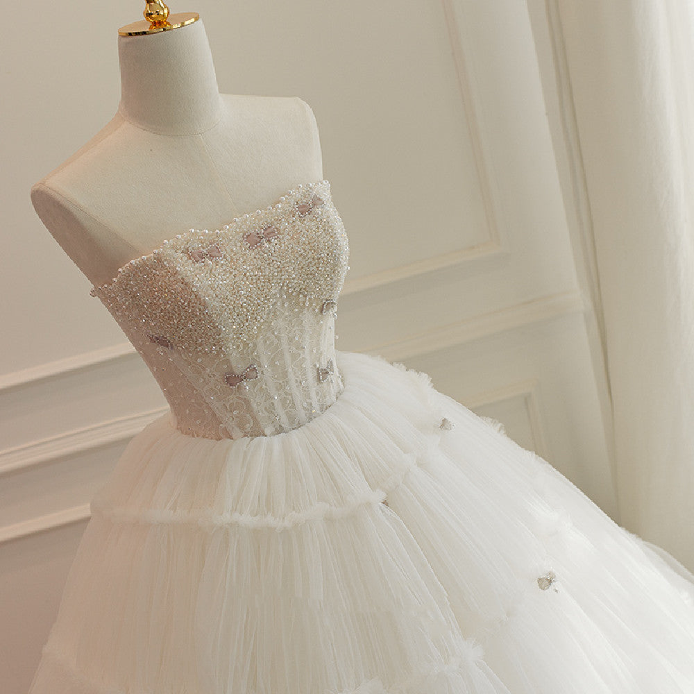 White Tencel Bow Crystal Cake Skirt with Nail Beads