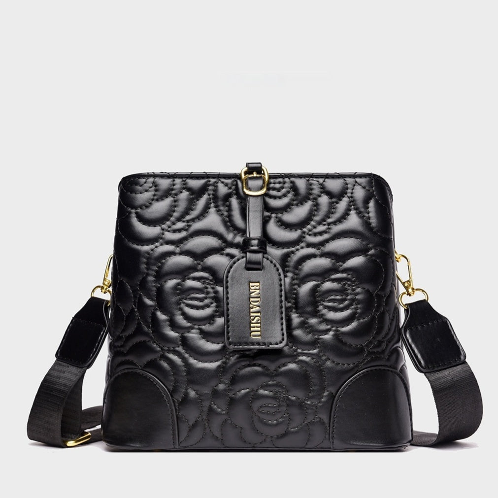 Large Capacity Black PU Women's Shoulder Messenger Bag