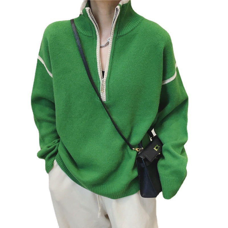 Pull-over col montant zippé ample pour femme à rayures multicolores