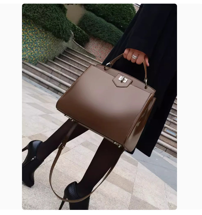 Sac à main en cuir de vachette double couche grande capacité pour femme