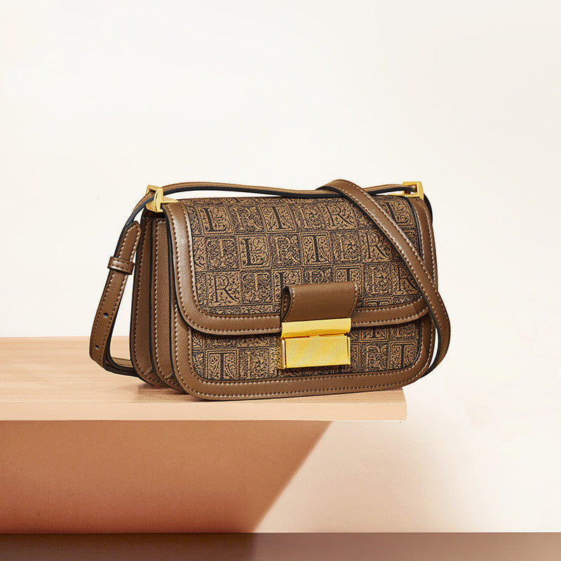 Sac bandoulière rétro marron en PU pour femme 21x7,5x14cm