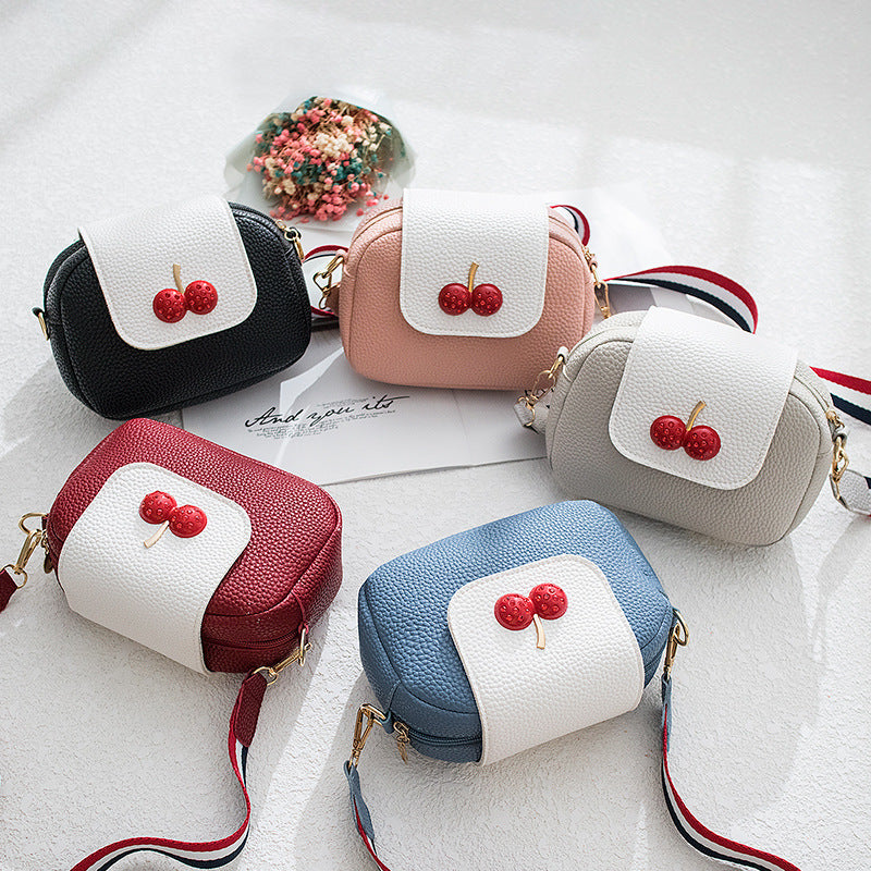 Sweet Cherry Small Square PU Leather Messenger Bag 18cm