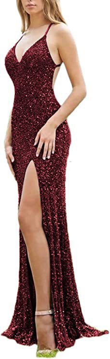 Sequined Lace Back Hollow Out V-Neck Dress