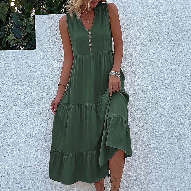 Sleeveless Loose Cotton Sundress Mid-Length Solid Colors