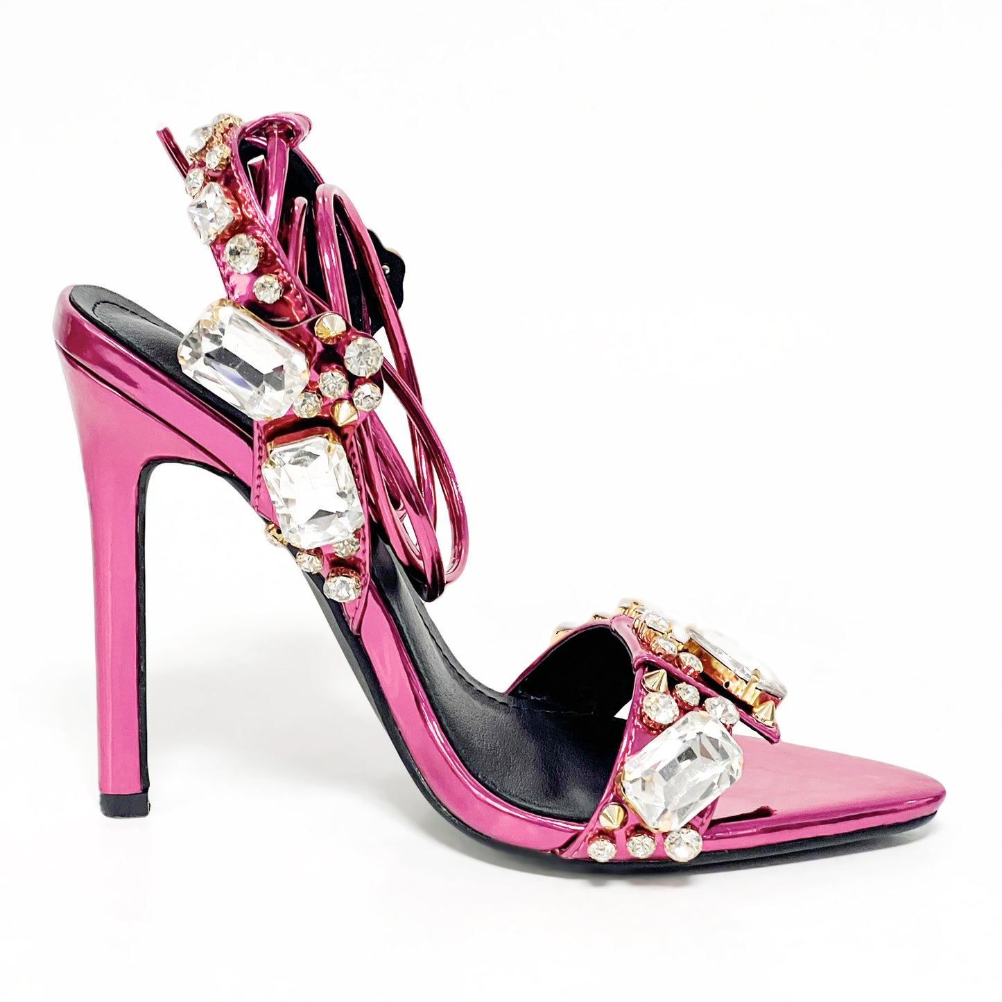 Escarpins à talons aiguilles rivetés et strass pour femmes