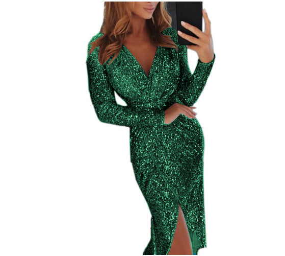 Women’s Long-Sleeve Bronzing Bodycon Dress