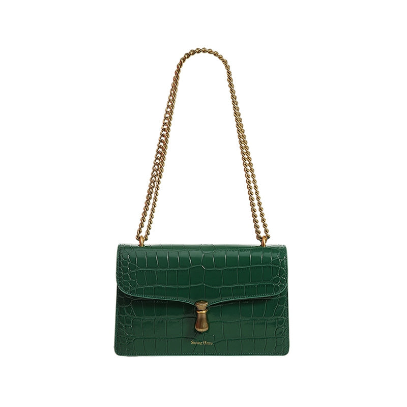 Niche Leather Women's One-Shoulder Messenger Chain Bag with Crocodile Pattern