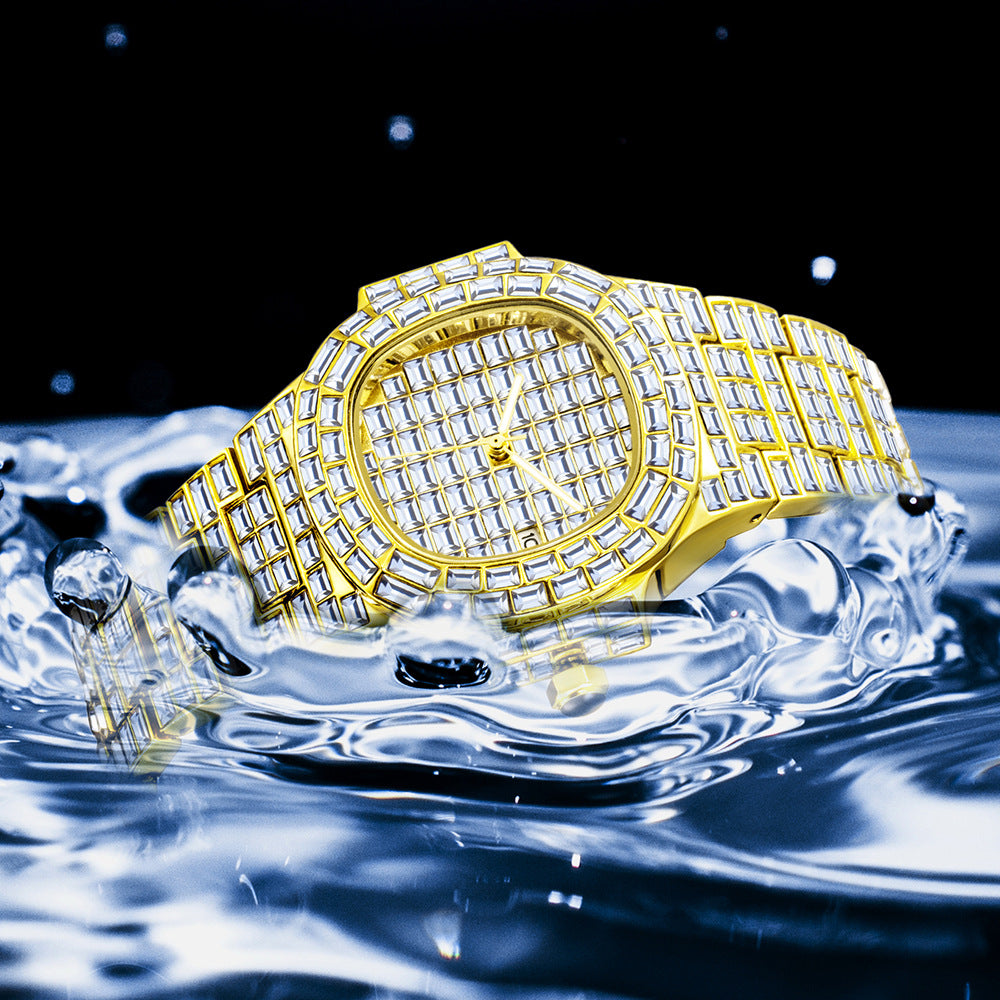 High-Grade Full Drill Waterproof Quartz Calendar Watch for Men