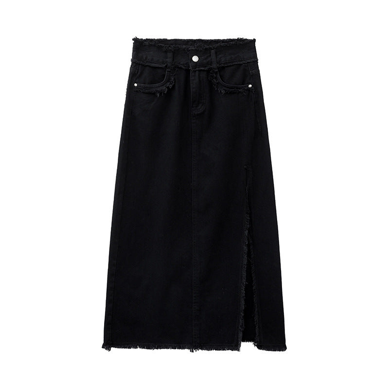 Slit Denim Skirt for Women in Blue & Black