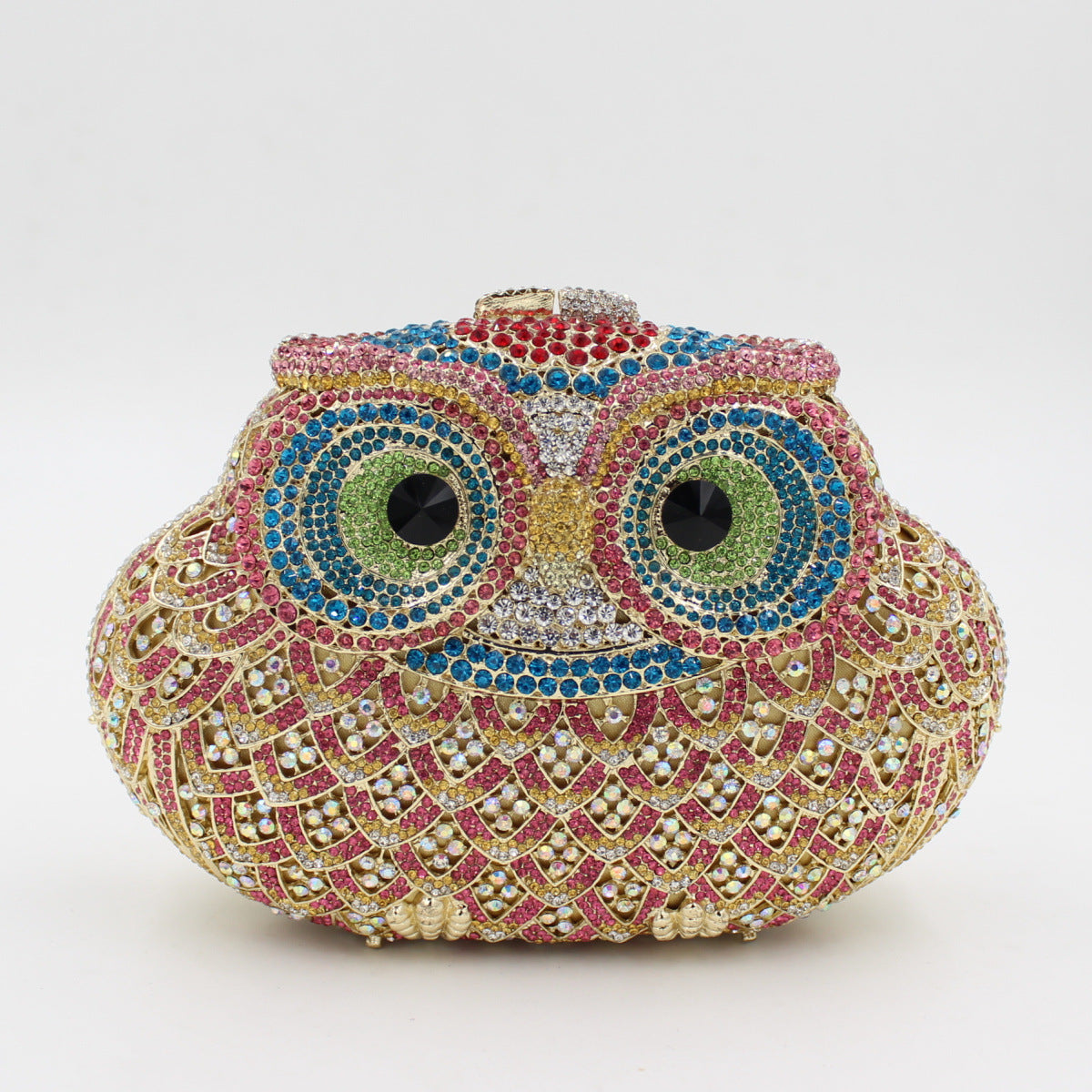 Pochette de soirée européenne et américaine pour femme en forme de hibou avec strass et diamants colorés