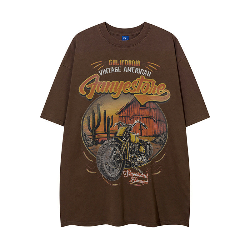 Hand-painted Motorbike Printed Short Sleeve Men