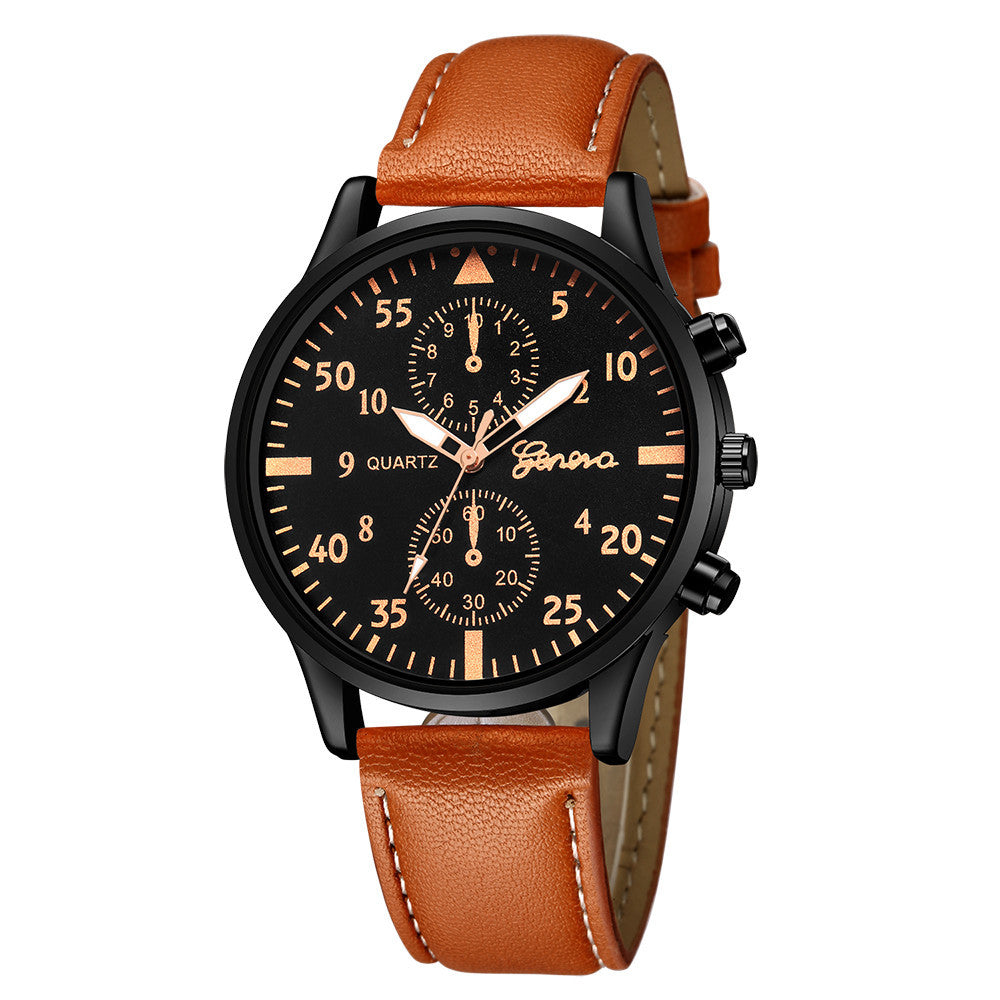 Montre décontractée à quartz pour homme avec cadran de 42 mm et bracelet en PU, cadeau idéal