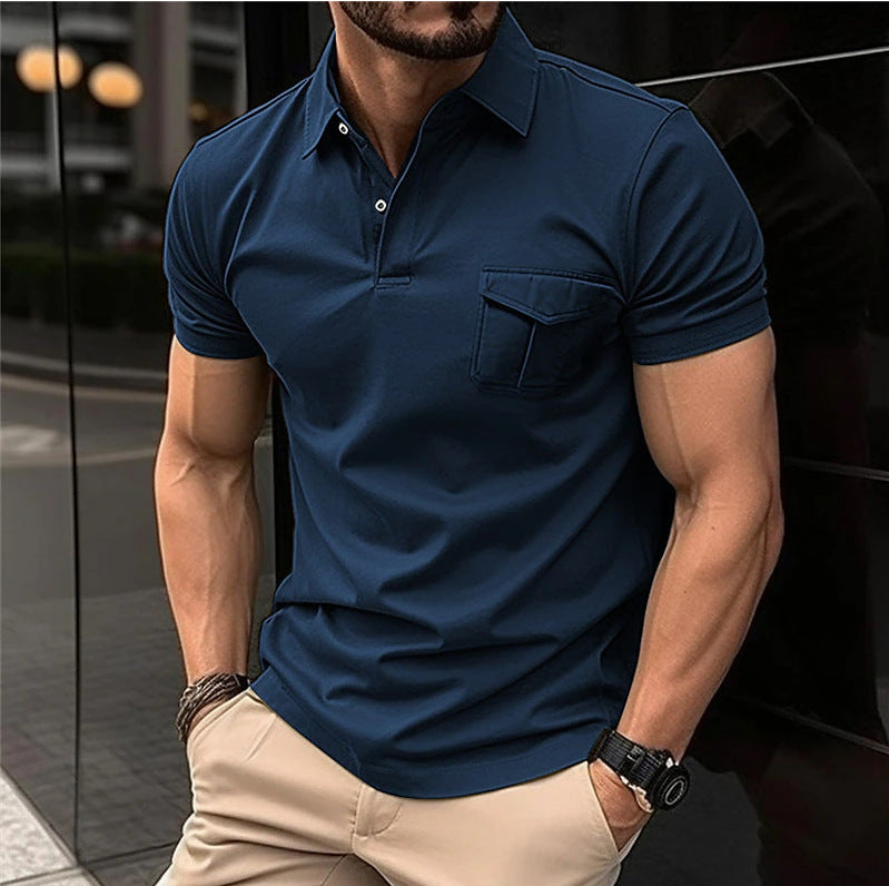 Men's Loose Fit Polo Shirt with Zipper Pocket, Short Sleeve, Multiple Colors, Sizes S-XXXL