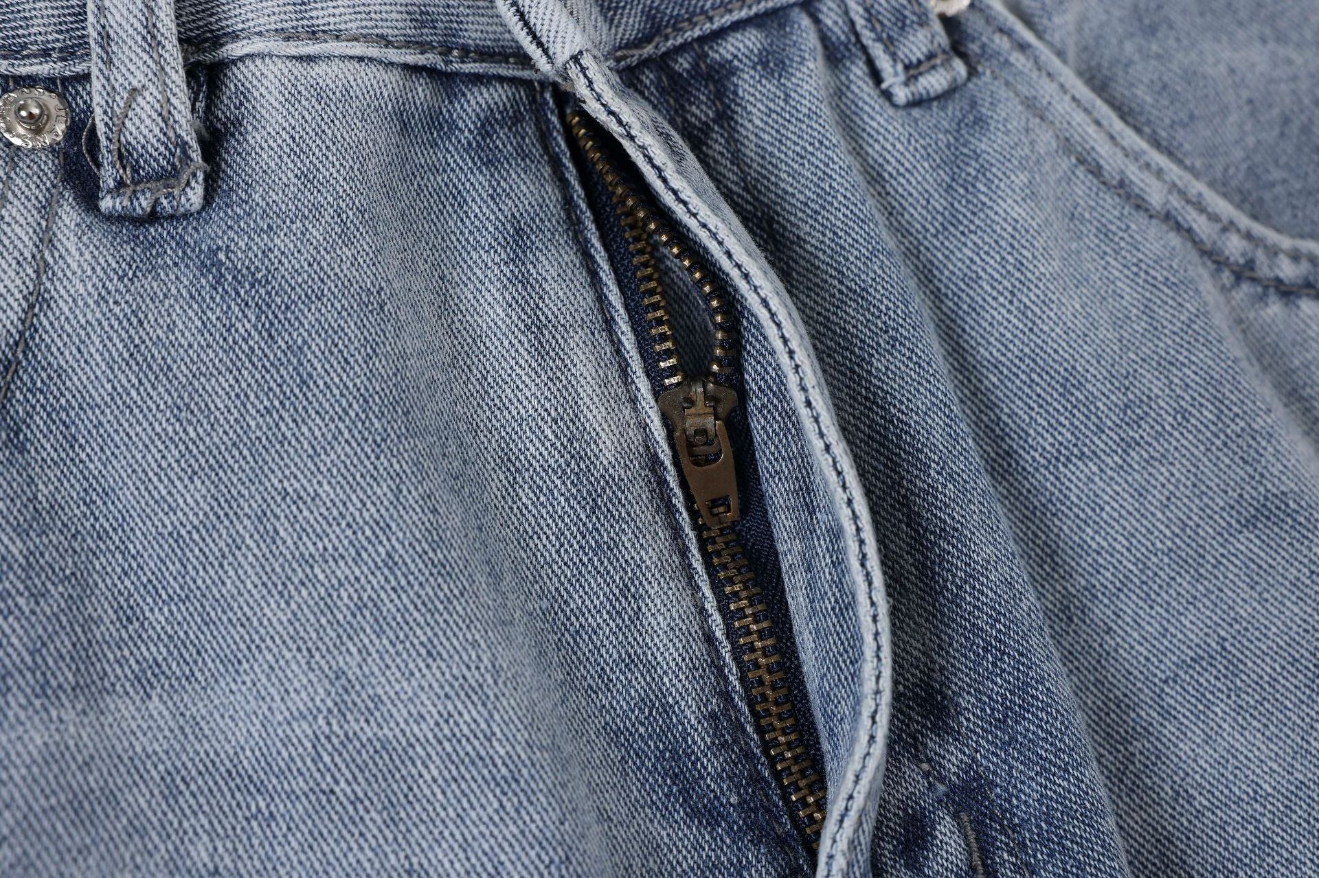 Maychao Unisex Loose Straight Washed Blue Cotton Denim Trousers