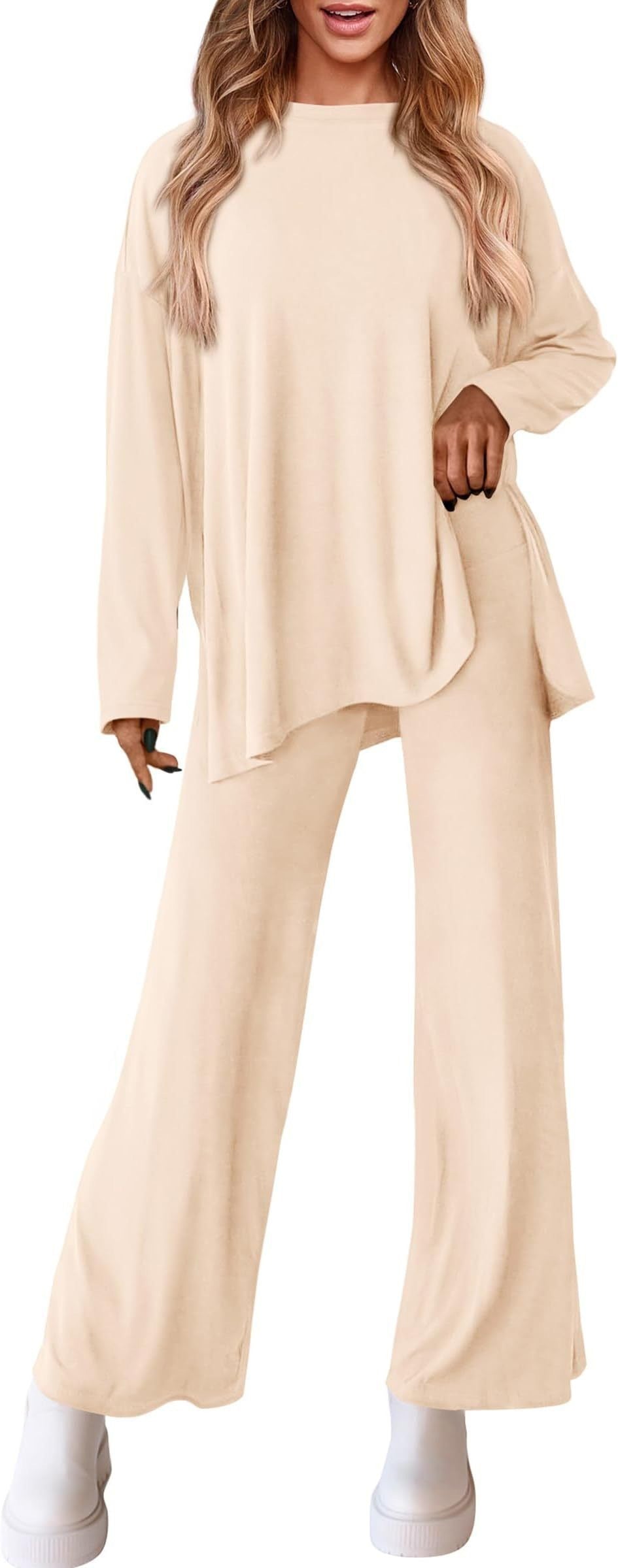 Women's Knitted Casual Solid Color Suit with Pants