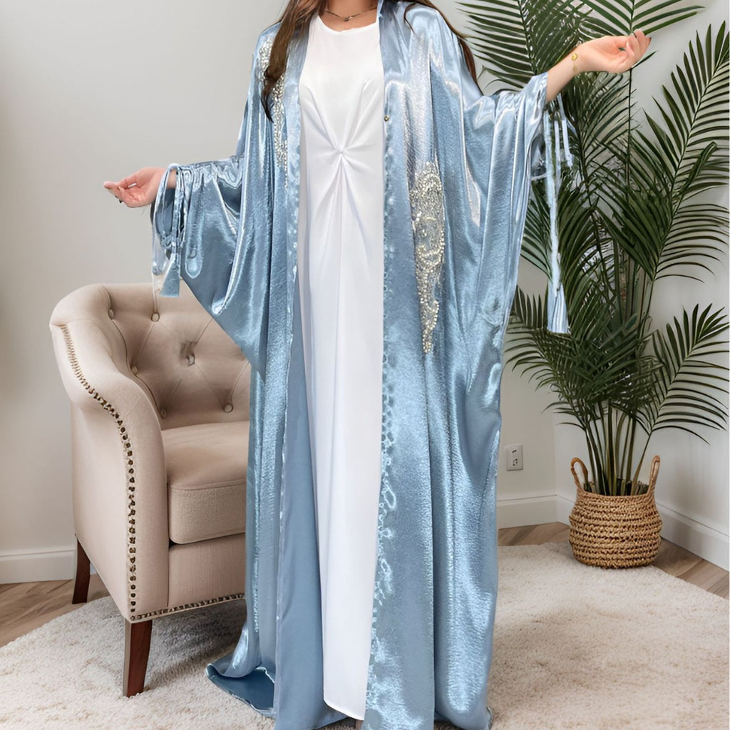 Plus Size Satin Robe Middle East Turkey Solid Color Batwing Sleeve