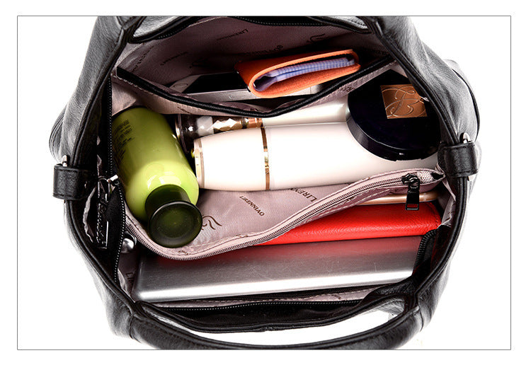 Lightweight Splicing Soft Leather Large Capacity Fashionable Mother Bag