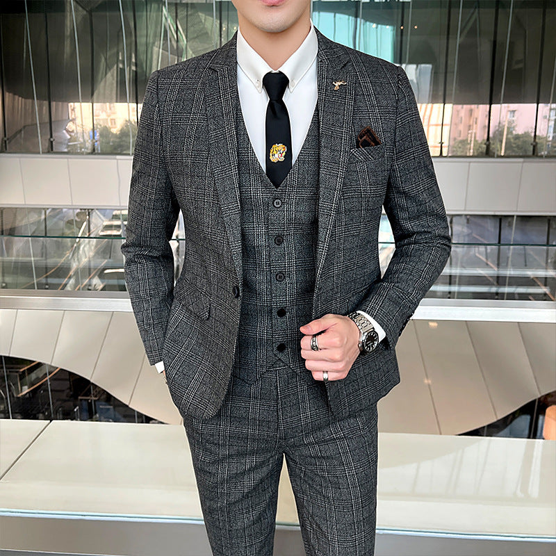 Casual Banquet Three-Piece Suit Set in Brown, Dark Gray & Blue
