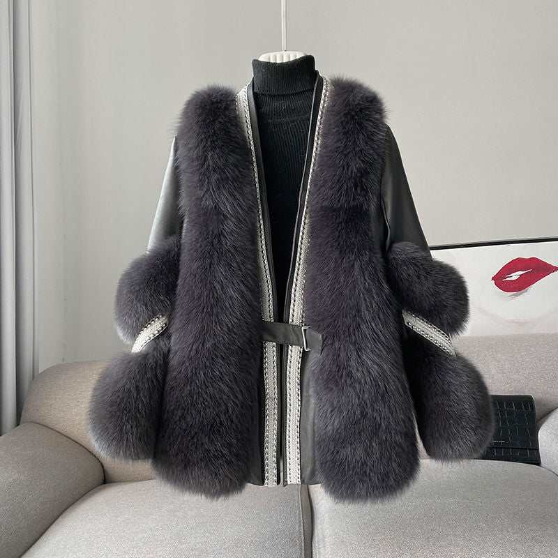 Loose Mid-Length Warm Fur Coat for Women