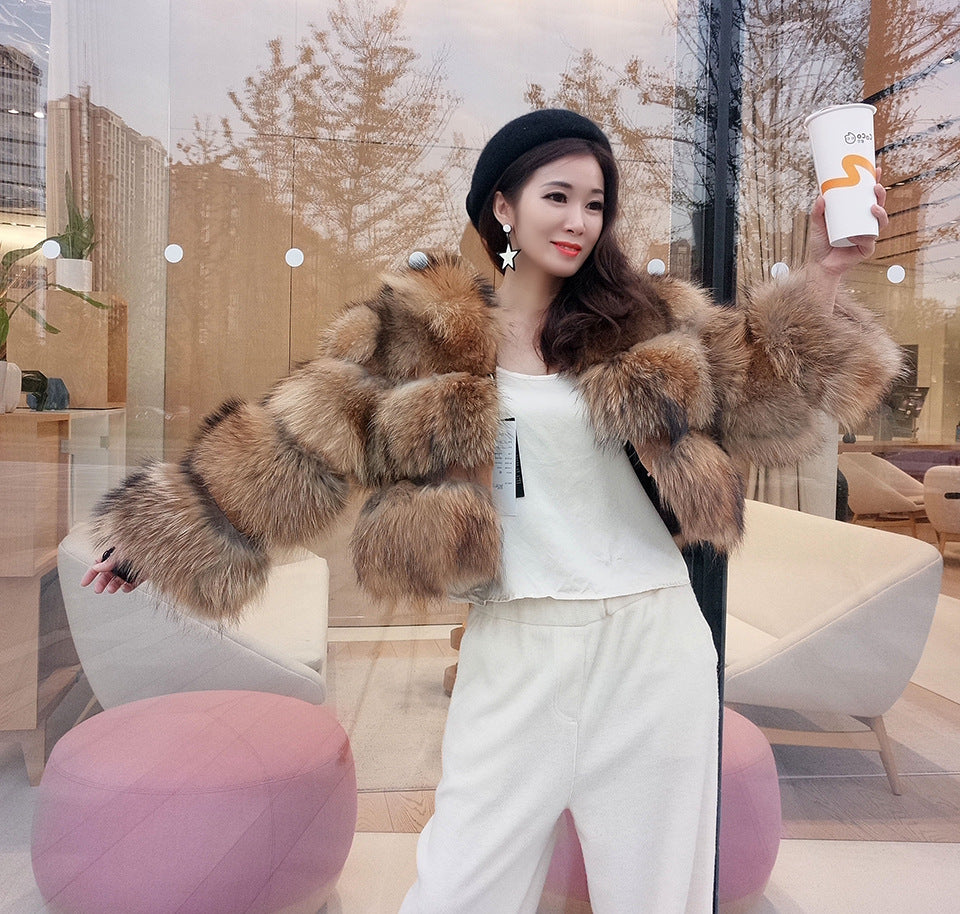 Thickened Fox Fur Stitching Coat Faux Fur Jacket