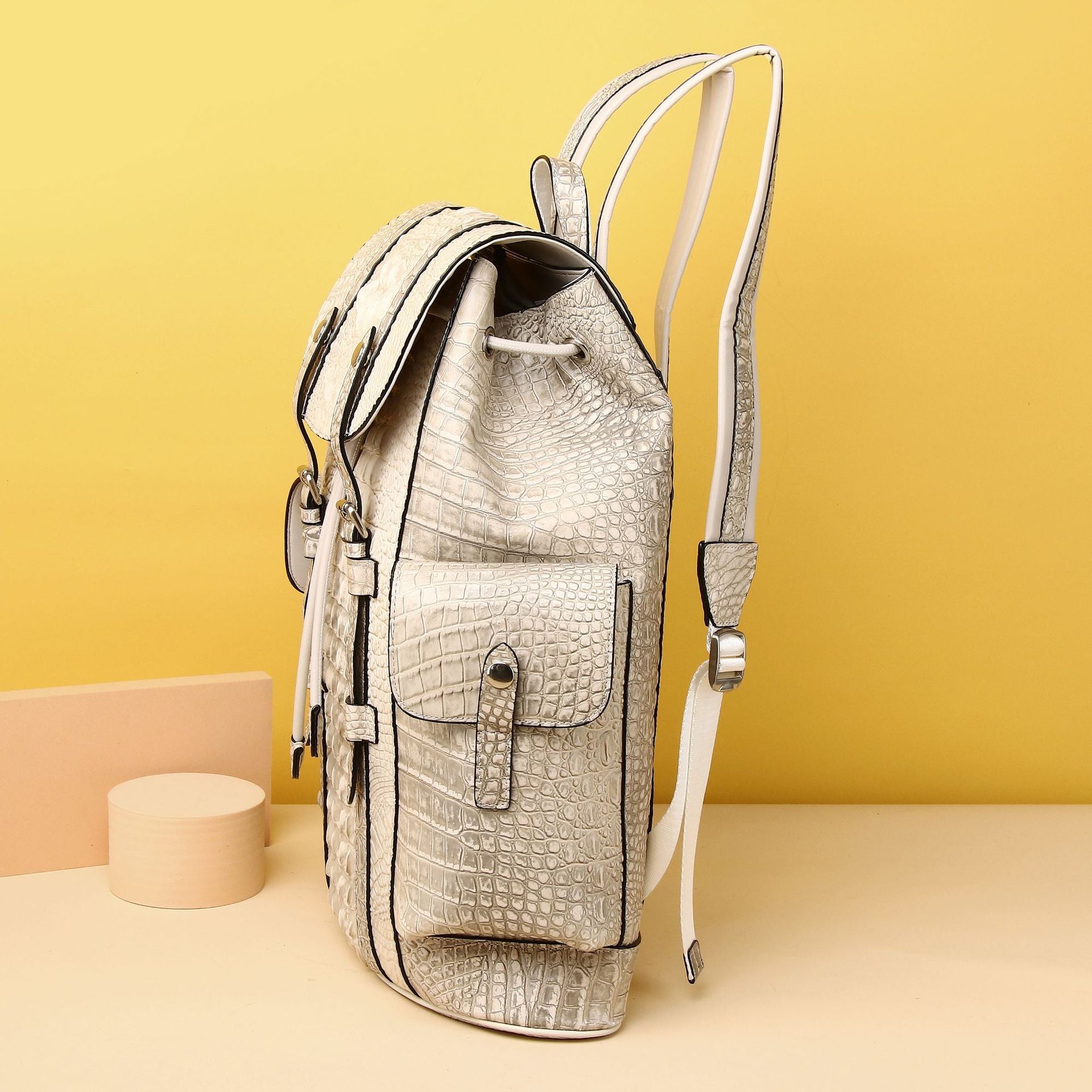Sac de voyage extérieur pour hommes et femmes en cuir véritable blanc himalayen