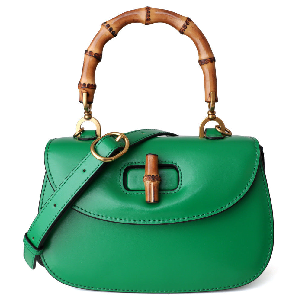 Retro Bamboo Saddle Leather One Shoulder Handbag 22x13x5cm