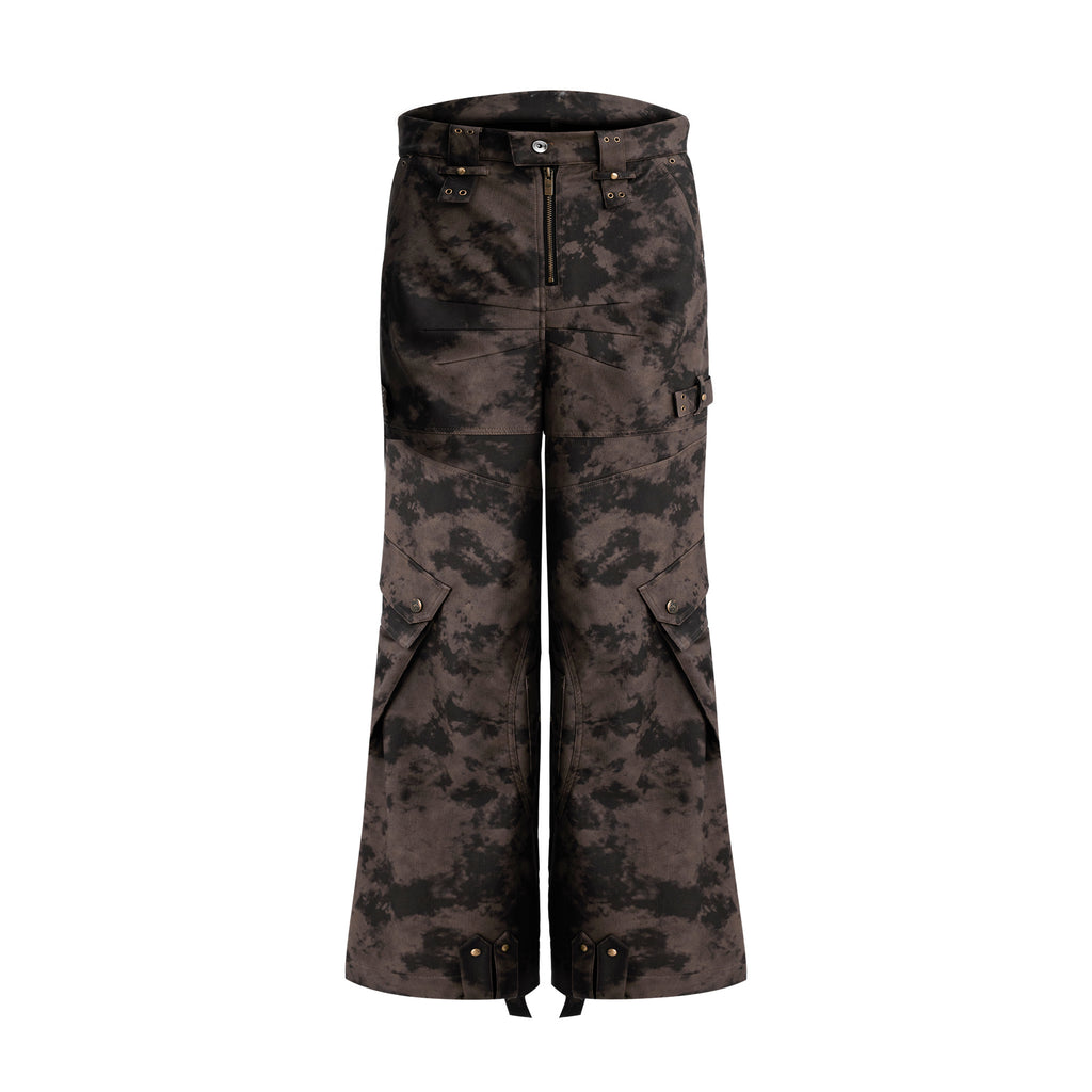 Pantalon en cuir de travail épais multi-poches vieilli style rétro