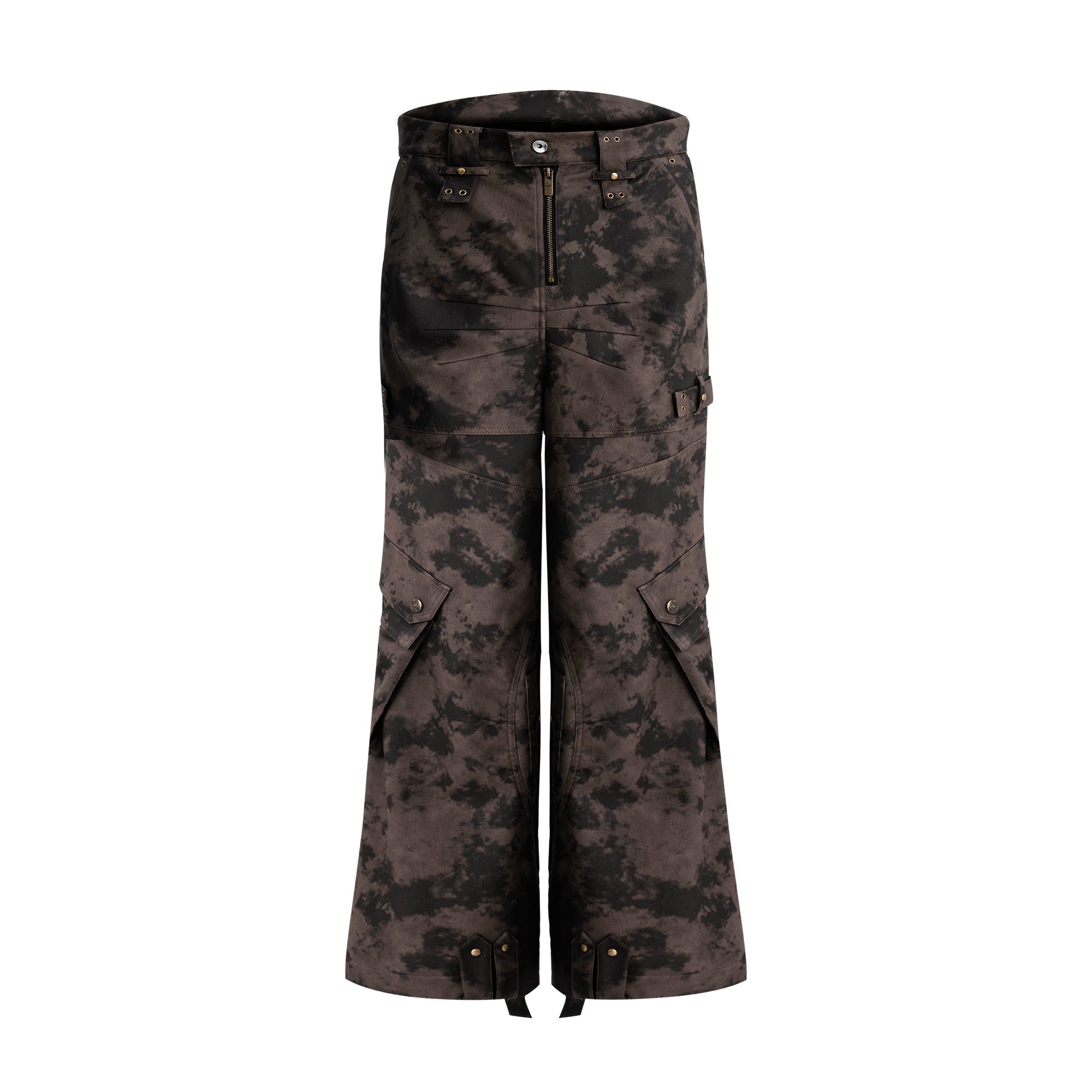 Pantalon en cuir de travail épais multi-poches vieilli style rétro