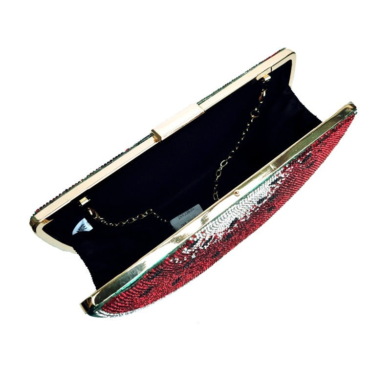 Dinner Ladies Diamond Clutch Evening Bag 9 Inch PU Leather Dumpling Shape