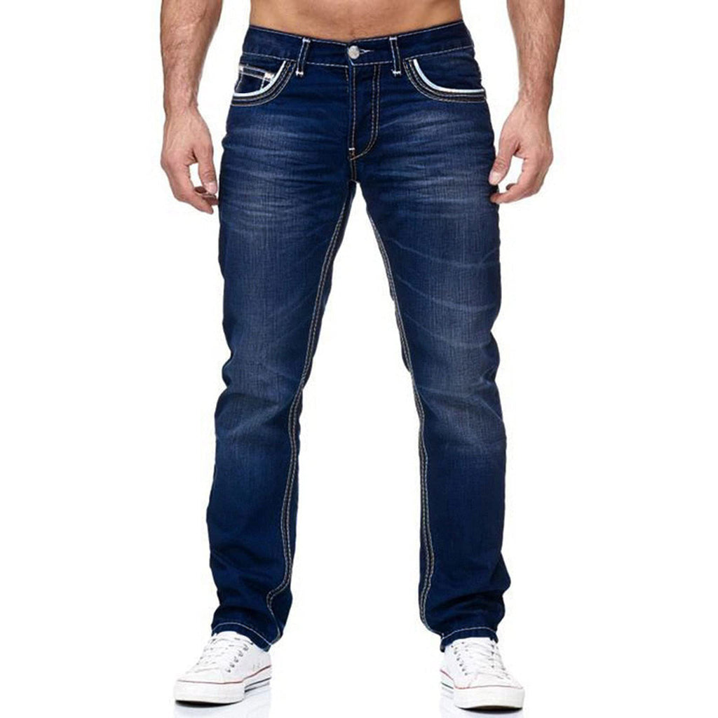Jeans en coton pour hommes avec poches, pantalon décontracté streetwear
