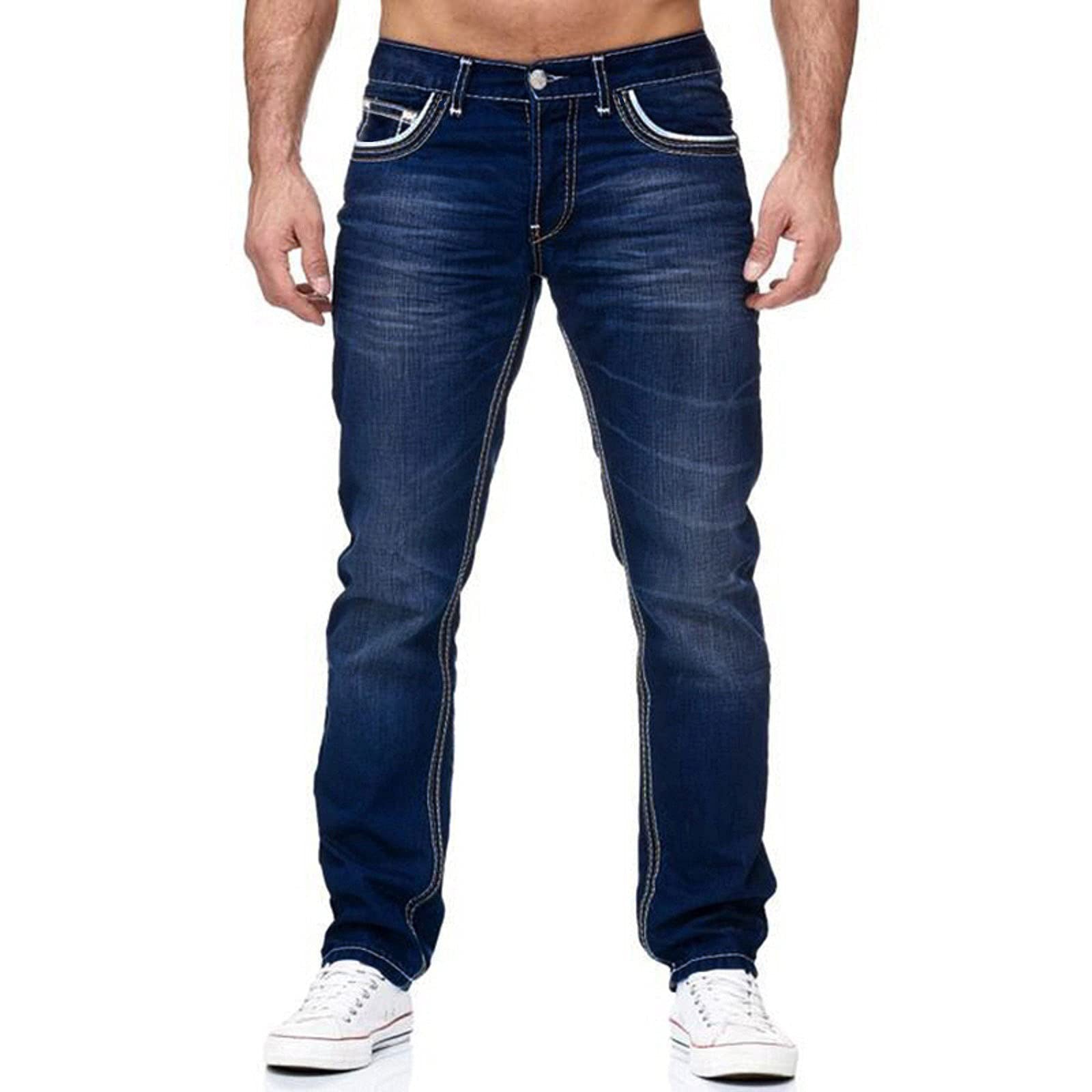 Jeans en coton pour hommes avec poches, pantalon décontracté streetwear