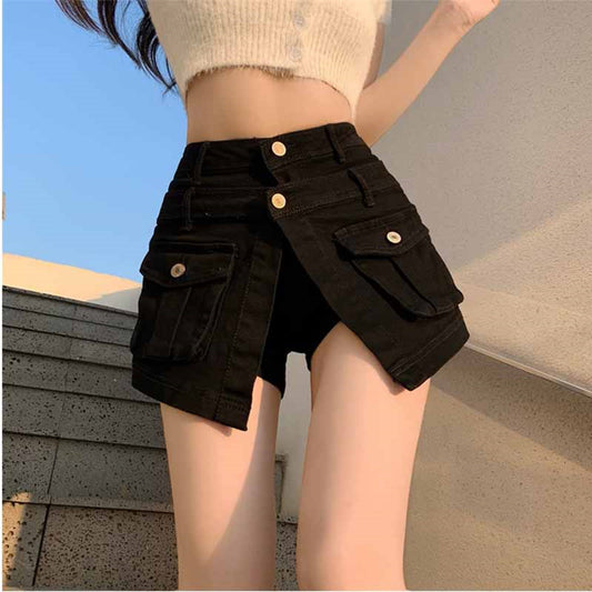 Irregular High Waist Layered Denim Culottes