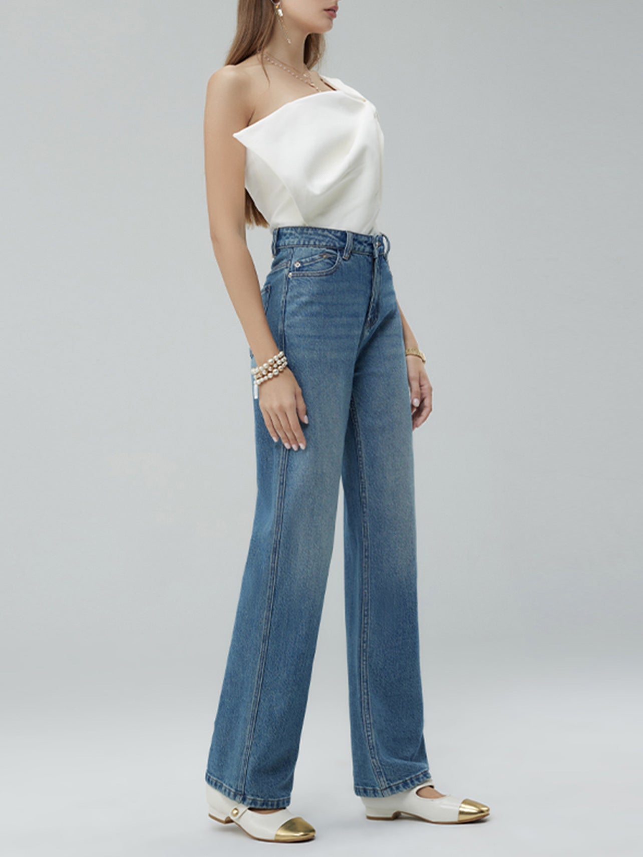 Casual Denim Wide Leg Pants for Women in Dark & Light Blue
