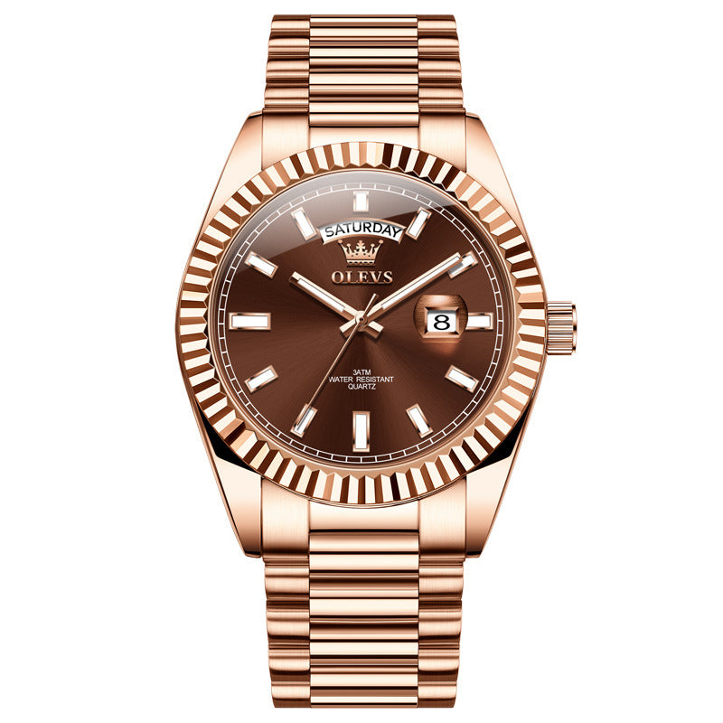 ساعة يد أنيقة مقاومة للماء بإضاءة خلفية، مصنوعة من الفولاذ المقاوم للصدأ، مناسبة للأعمال