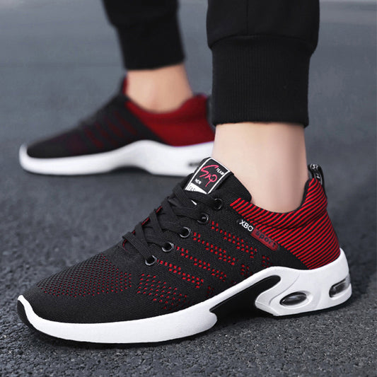 Men's Mesh Lace-Up Sneakers Lightweight Breathable Outdoor Running Shoes with Striped Design