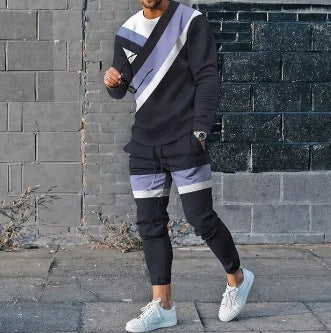 Men's Ethnic Style Printed Long Sleeve Trousers Suit Cotton Blend