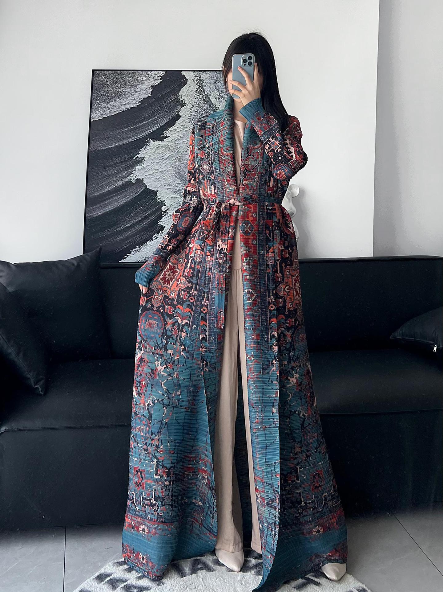 Pleated Print Fashionable All-match Lace-up Loose Arabian Abaya Robe