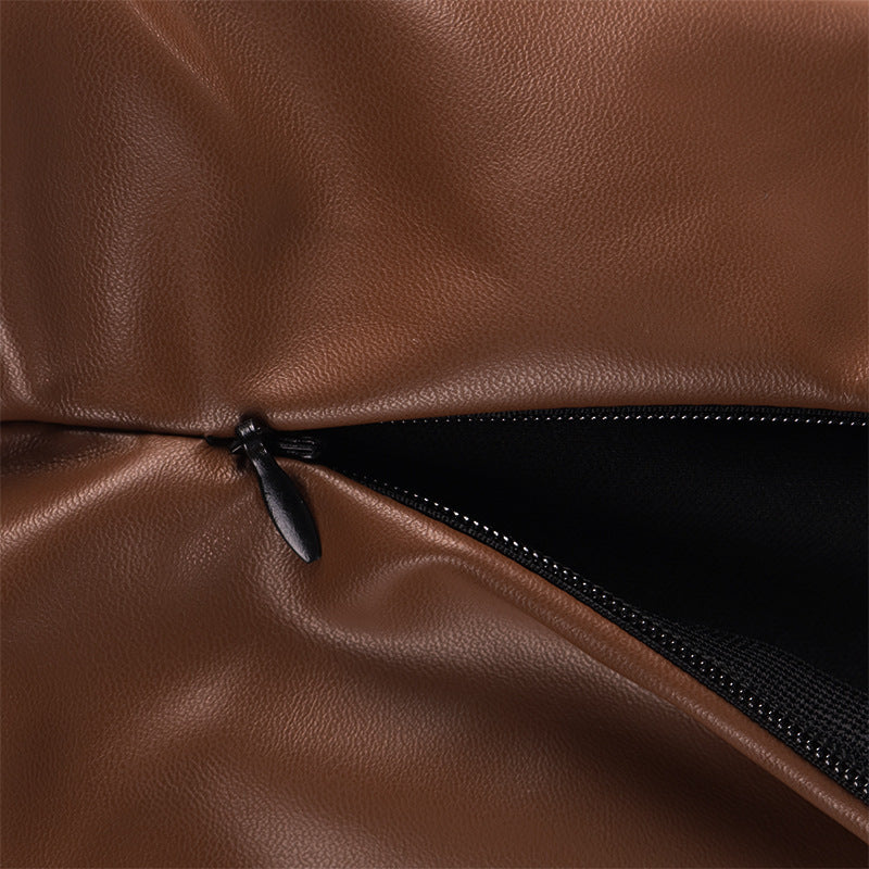 Sexy Fashion PU Leather Sling Strapless Short Skirt Two Piece Suit