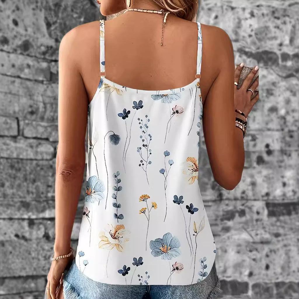 Women's Lace Printed V-Neck Pullover Strap with Double Connector